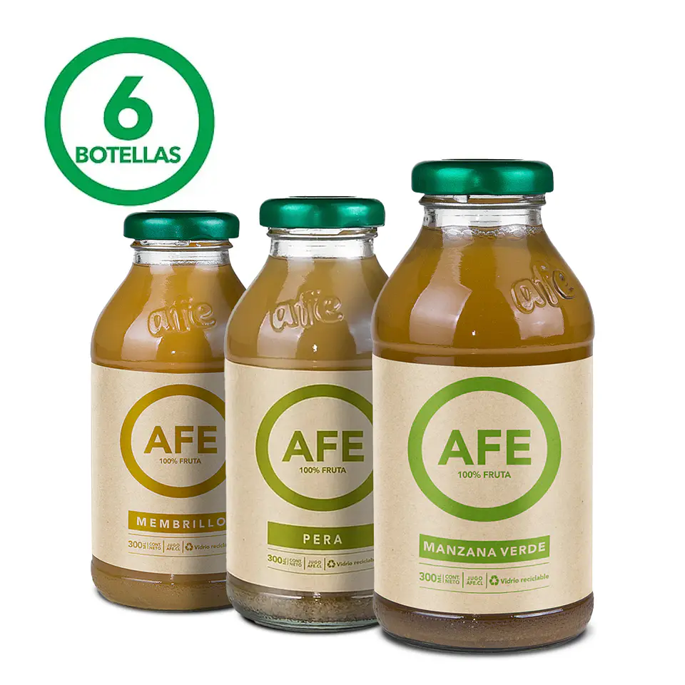 PACK DE 6 BOTELLAS JUGO AFE 300 ML - SURTIDO MANZANA VERDE, PERA Y MEMBRILLO 1