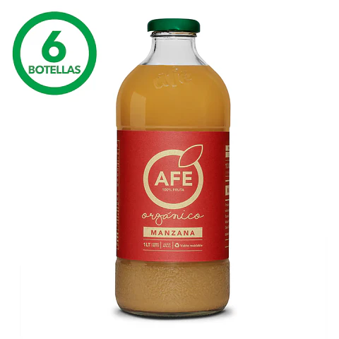 JUGO DE MANZANA ORGÁNICA: 6 BOTELLAS AFE 1 LITRO