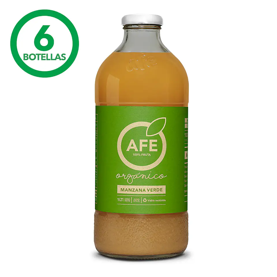JUGO DE MANZANA VERDE ORGÁNICA: 6 BOTELLAS AFE 1 LITRO  1