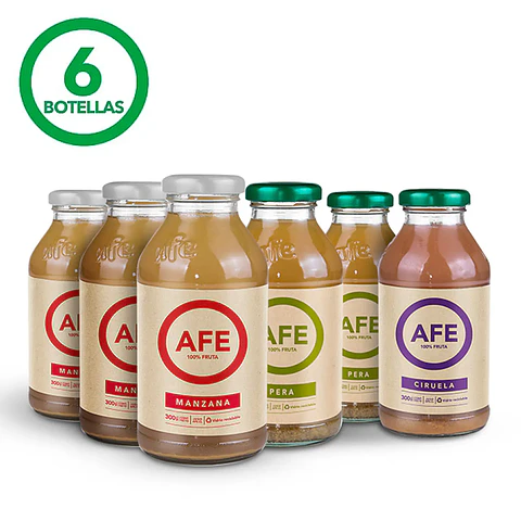 PACK DE 6 BOTELLAS JUGO AFE 300 CC -  SURTIDO: MANZANA ROJA, PERA Y CIRUELA