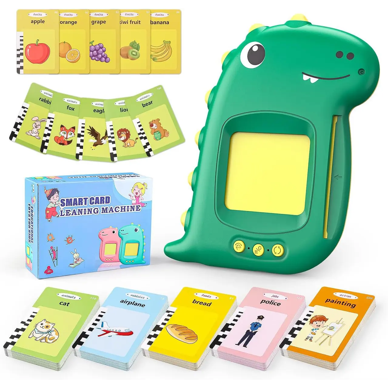 Tarjeta lectura ingles español - dinosaurio verde 2