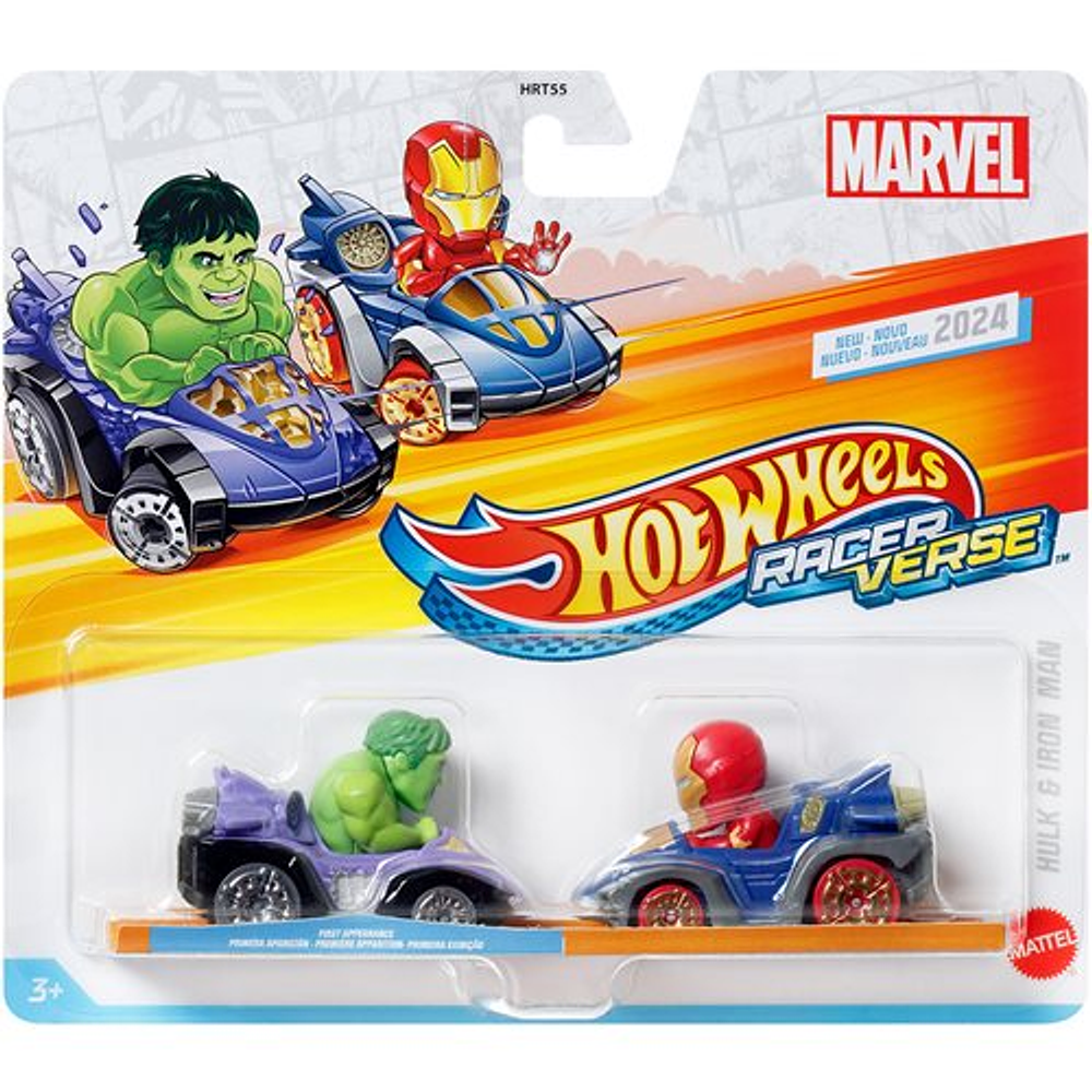 Hot Wheels RacerVerse Marvel Hulk Smashed Quinjet y vehículo Iron Man, paquete de 2