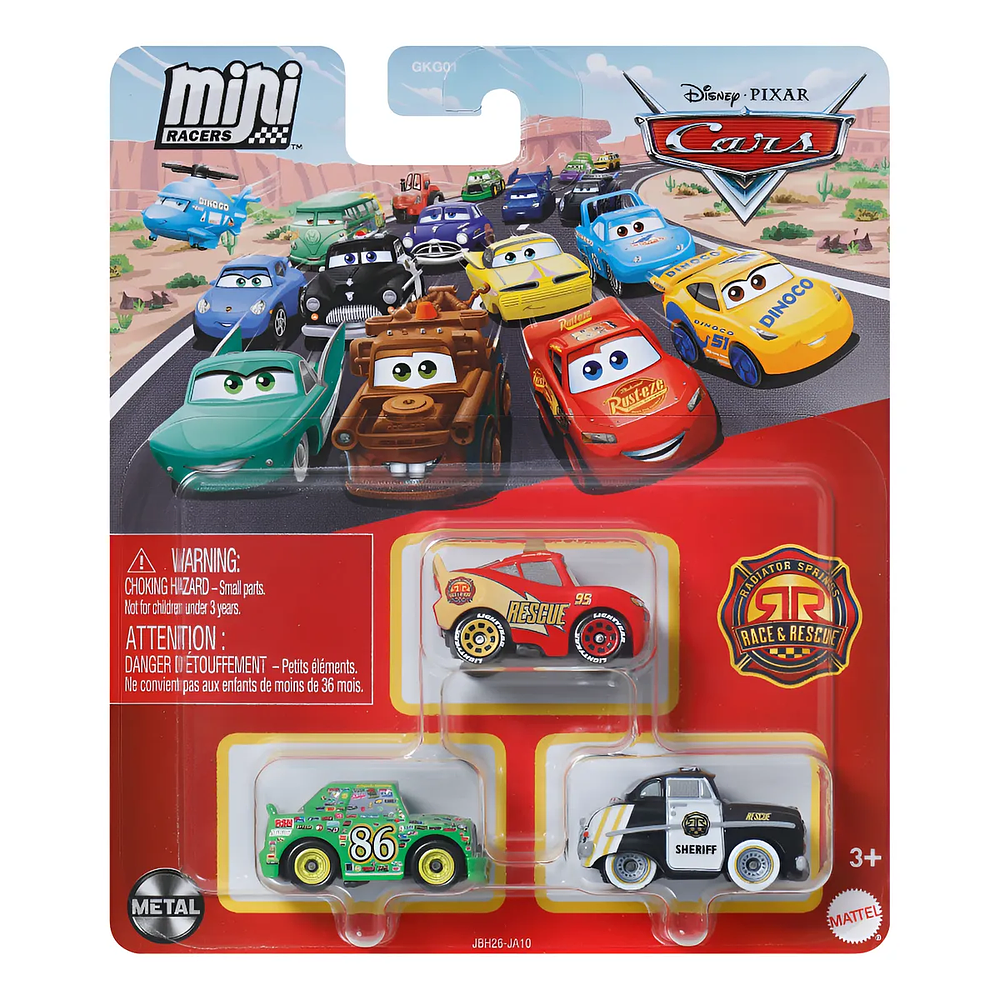 Disney Cars Mini Racers Pack 3 Surtido Chick Hicks, Lightning Mcqueen, Sheriff