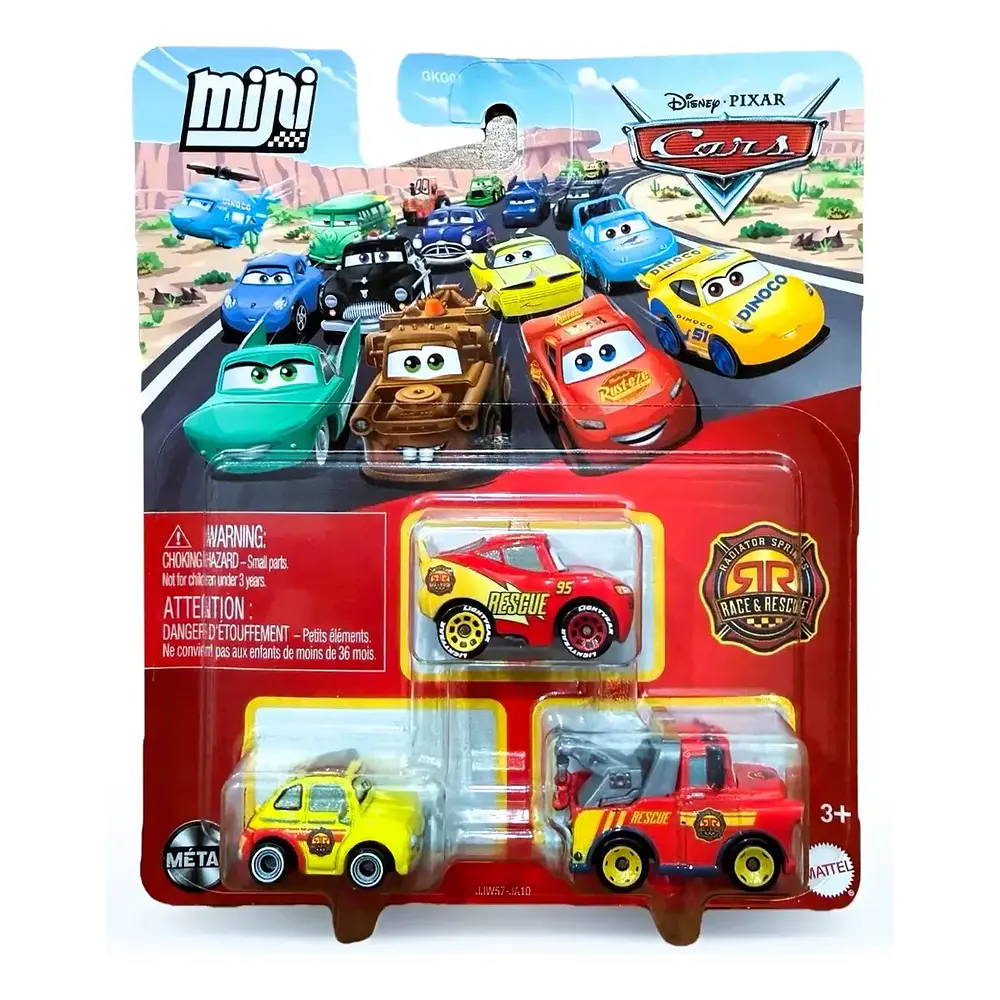 Pixar Cars - Mini Racers pack racer y recue luigi , mcqueen y mate 