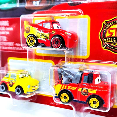 Pixar Cars - Mini Racers pack racer y recue luigi , mcqueen y mate 