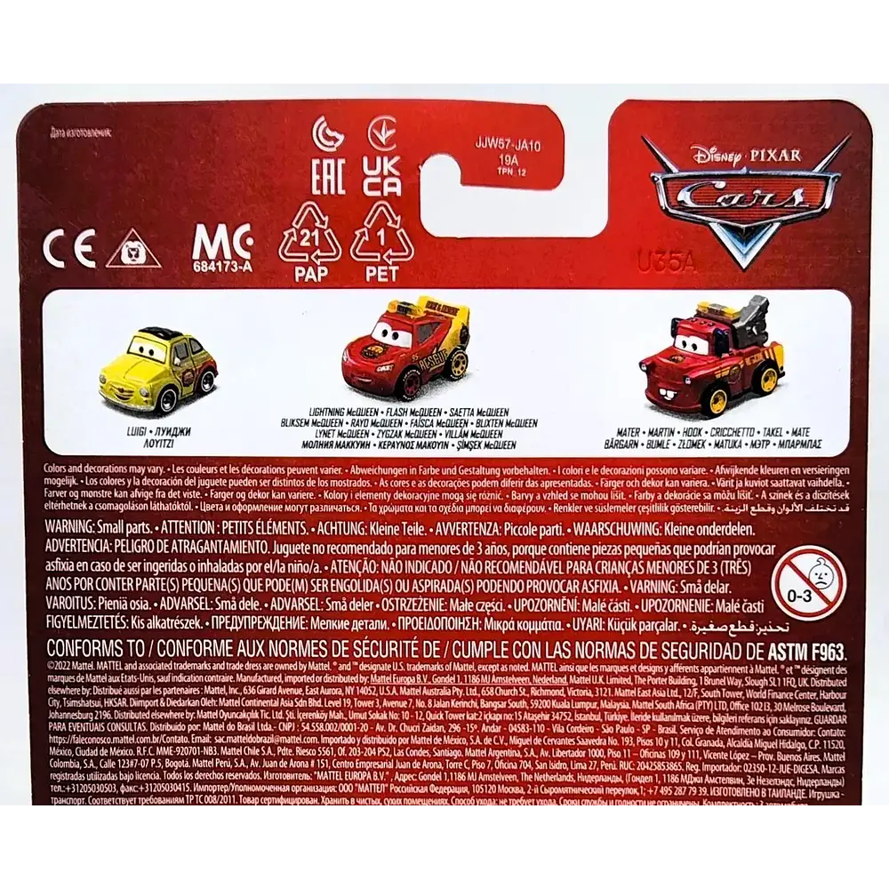 Pixar Cars - Mini Racers pack racer y recue luigi , mcqueen y mate 