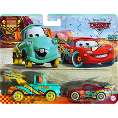 Cars Disney Pixar Pack of 2 Metal Cars 1:55 Carrera para celebrar a Mater y Rayo McQueen