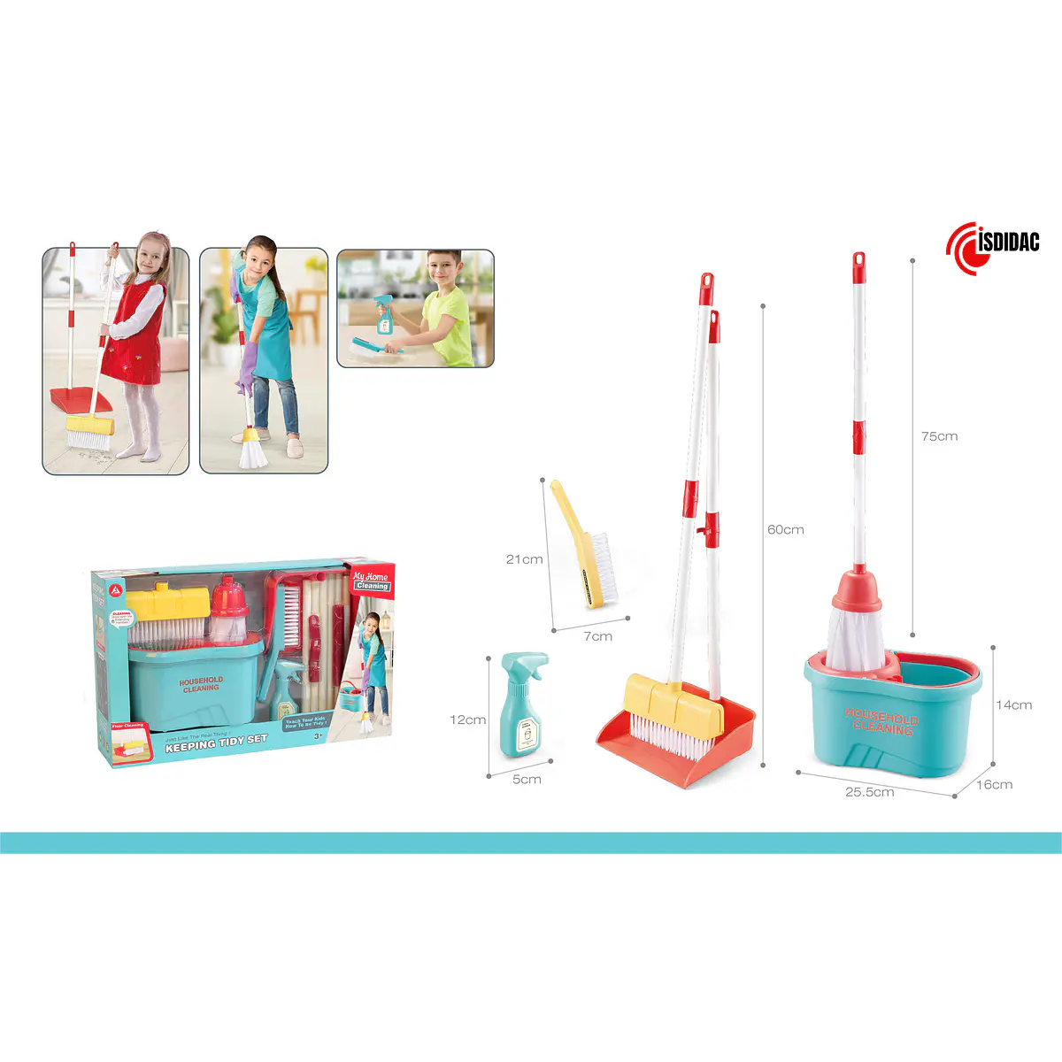 Set De Limpieza Infantil De 60 Cm – Juguete De Rol Con Accesorios De Escoba, Recogedor Y Más – Multicolor – BigBuy Fun