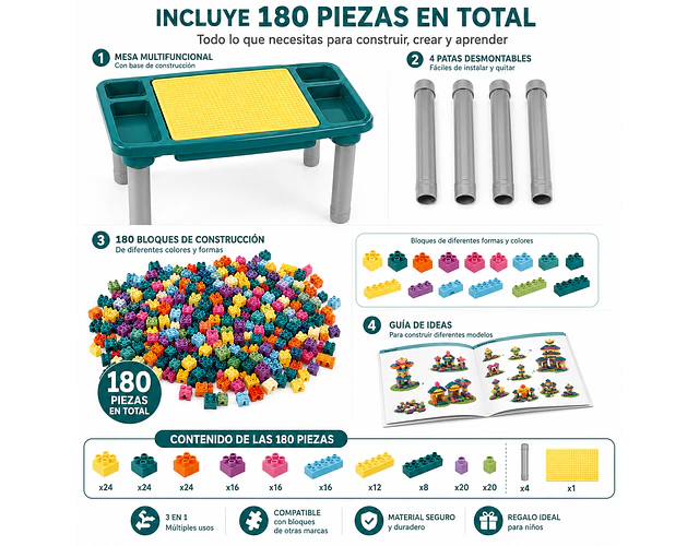 Mesa Didáctica Multiuso Set 128 Bloques 2x1