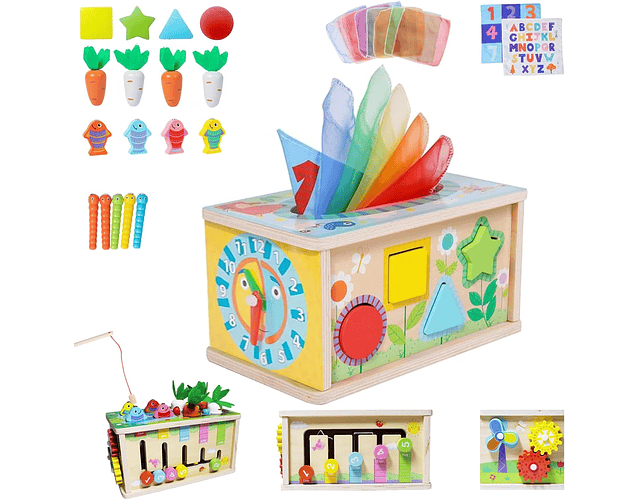 Caja De Pañuelos De Madera Montessori Multifunción 6 En 1
