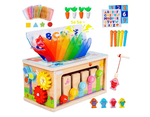 Caja De Pañuelos De Madera Montessori Multifunción 6 En 1