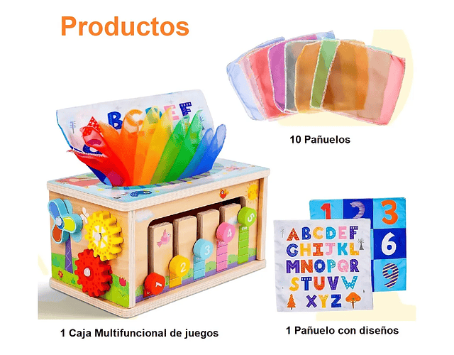 Caja De Pañuelos De Madera Montessori Multifunción 6 En 1