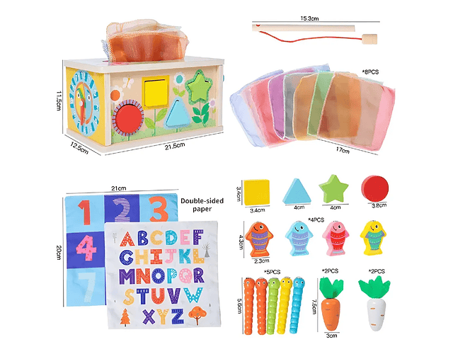 Caja De Pañuelos De Madera Montessori Multifunción 6 En 1