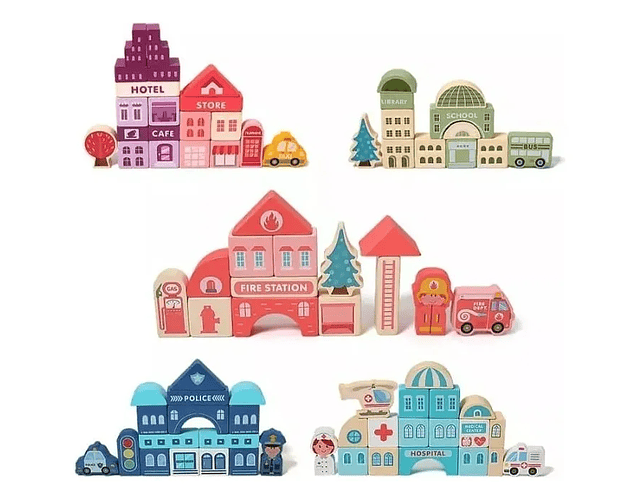 Balde Ciudad Bloques Construcción Madera 100 Piezas