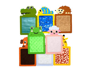 Set 8 alfombrillas sensoriales con diseños de animales. 