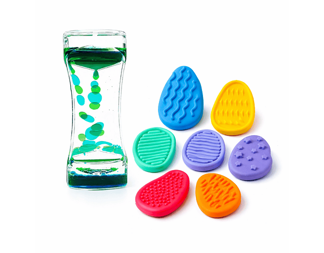 Pack Sensorial Reloj Líquido + Piedras Táctiles Texturizadas