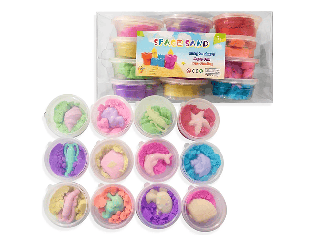 Pack 12 Arena Mágicas de Colores + Moldes Animalitos