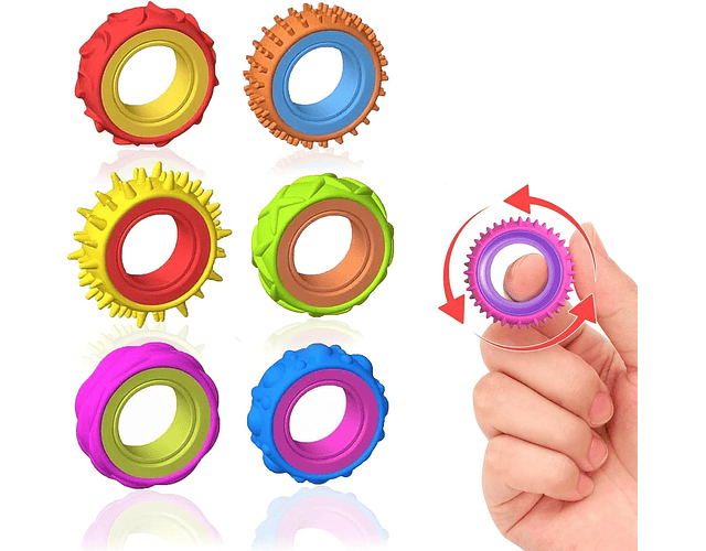 Set 6 Anillos Giratorios con Texturas  Antiestrés 