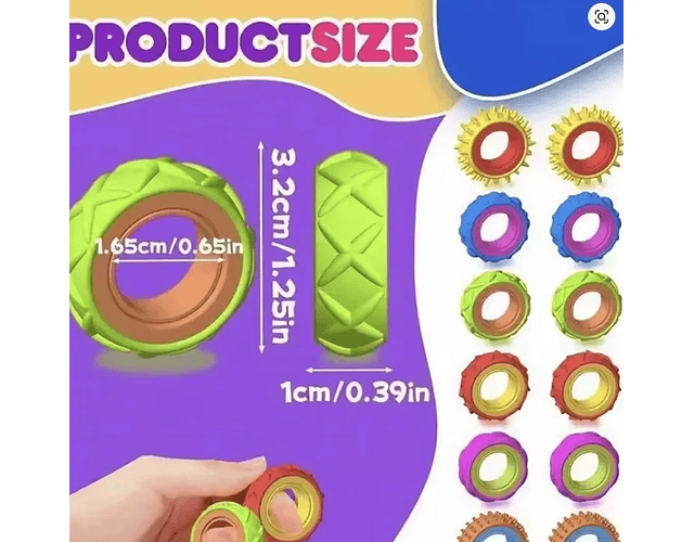Set 6 Anillos Giratorios con Texturas  Antiestrés 