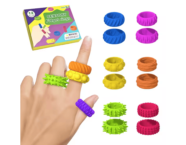 Pack 12 Anillos Sensoriales Fidget Toy Antiestrés Niños
