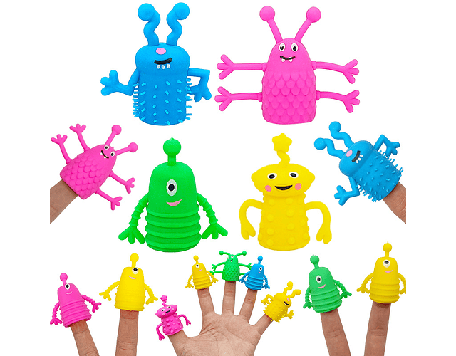 Títeres De Dedo Monstruos Antiestrés Para Niños Pack 10 Unid