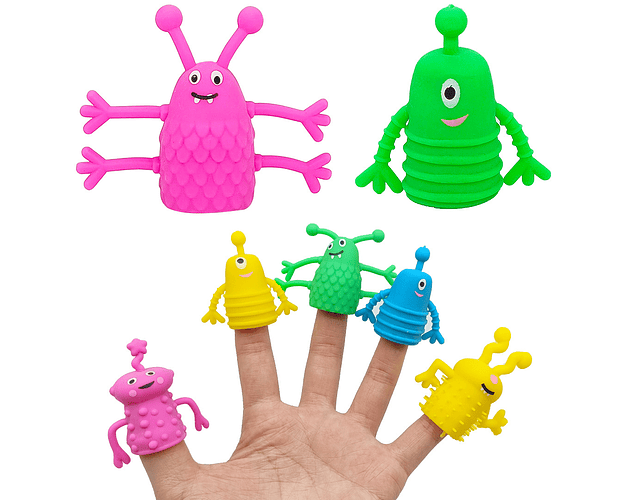 Títeres De Dedo Monstruos Antiestrés Para Niños Pack 10 Unid