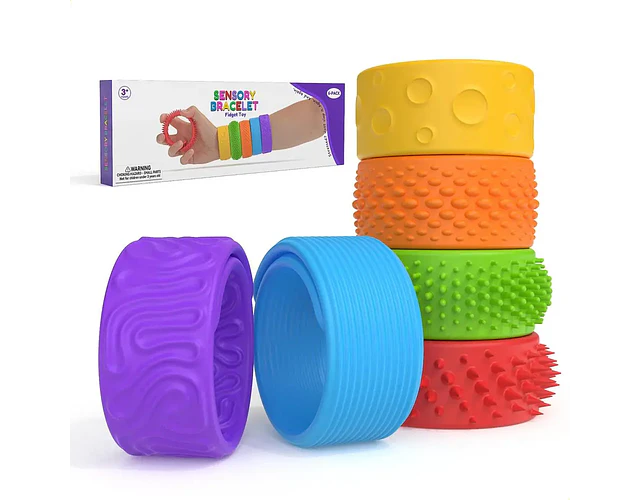  Pack 6 Pulseras Sensoriales Slap Texturizadas Antiestrés