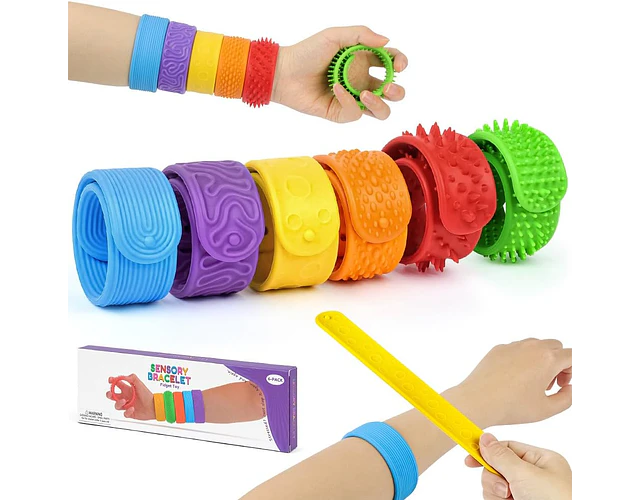  Pack 6 Pulseras Sensoriales Slap Texturizadas Antiestrés
