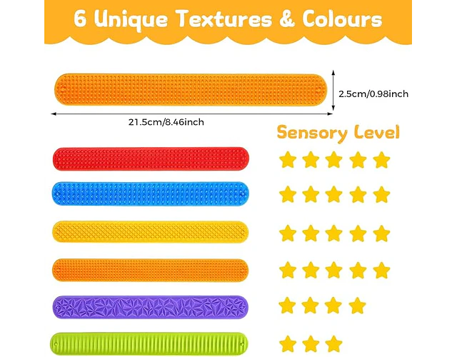  Pack 6 Pulseras Sensoriales Slap Texturizadas Antiestrés