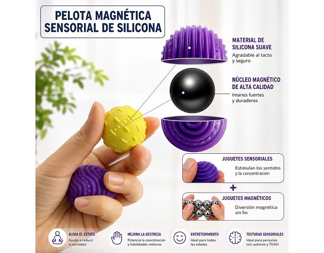 Pack 6 Unidades Pelotas Magnéticas Antiestrés Sensoriales