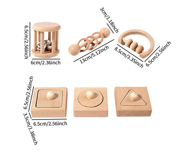 Set de Madera Montessori Sensorial Para Bebé 6 Piezas