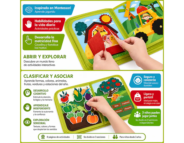 Libro Sensorial Montessori Granja Estimulación Cognitiva