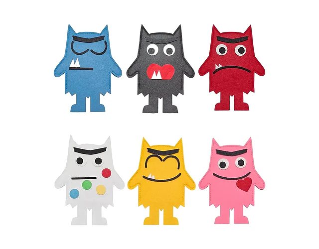 Set 6 Títeres De Mano Monstruos De Las Emociones De Fieltro