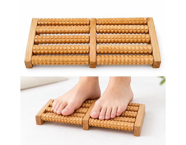 Masajeador de pies de madera, 6 hileras de rodillos