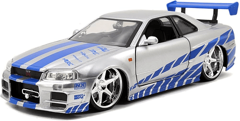 Jada 1:24 2002 Nissan Skyline GT-R R34  - Candy Silver W/Blue Stripes 