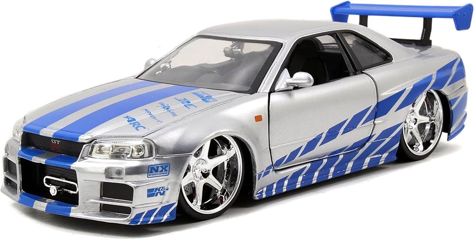 Jada 1:24 2002 Nissan Skyline GT-R R34  - Candy Silver W/Blue Stripes  2
