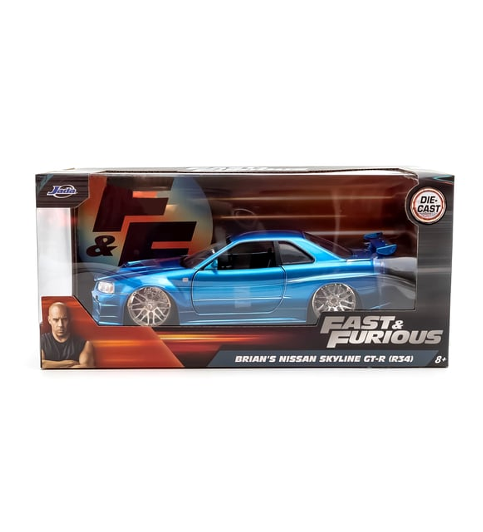 Jada 1:24 2002 Nissan Skyline GT-R R34  - Light Candy Blue Rápidos Y Furiosos 1