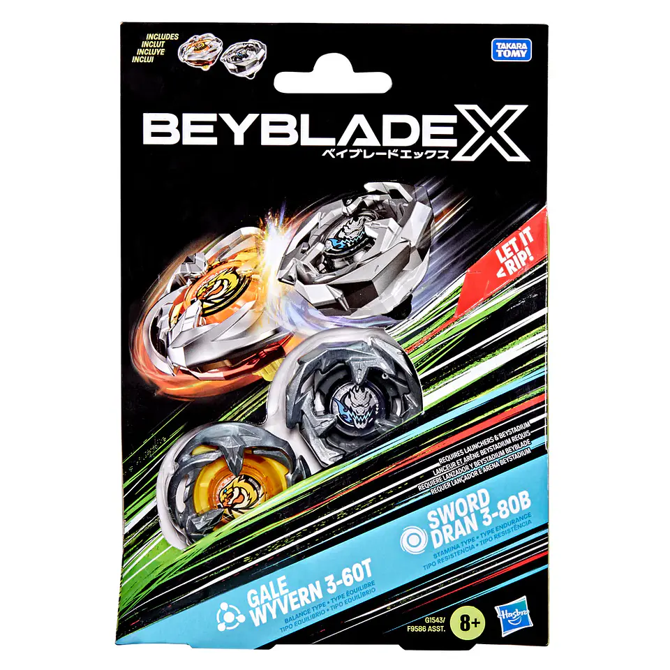 Beyblade X Duo Gale Wyvern 3-60T y Sword Dran 3-80B 1