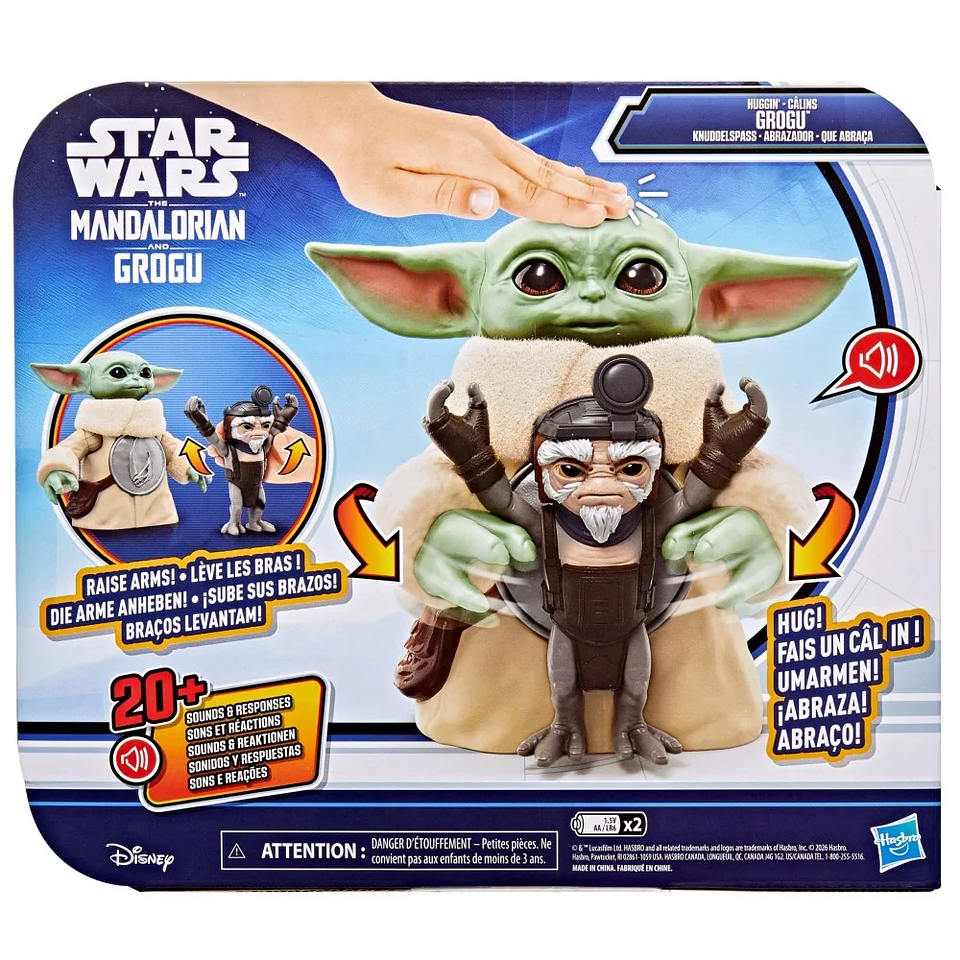 Grogu interactivo abrazador, Figura electrónica de 16,5 cm y anzellano, Star Wars: The Mandalorian & Grogu 2
