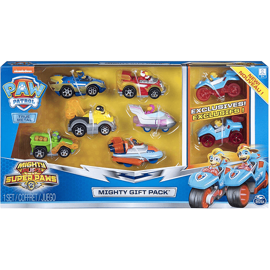 Paw Patrol Mighty Pups Super Paw Set 8 Vehículos Metálicos 