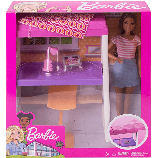  Barbie Muñeca con muebles de dormitorio y accesorios
