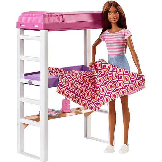  Barbie Muñeca con muebles de dormitorio y accesorios