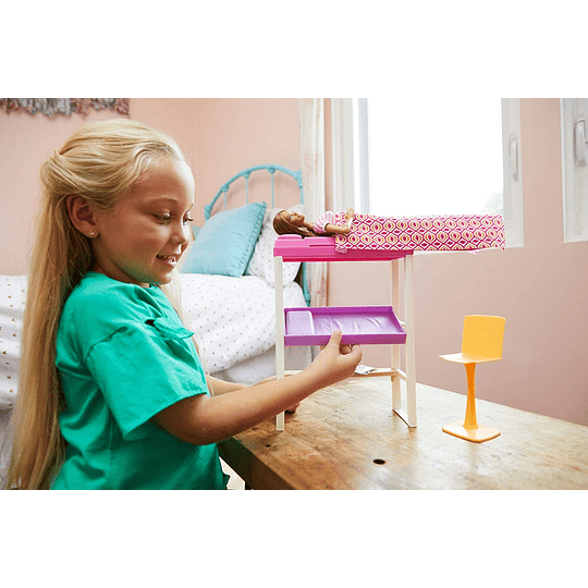  Barbie Muñeca con muebles de dormitorio y accesorios