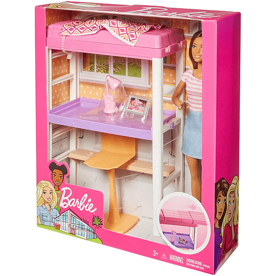  Barbie Muñeca con muebles de dormitorio y accesorios