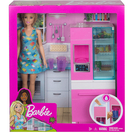 Barbie Refrigerador, accesorios para cocina con muñeca rubia