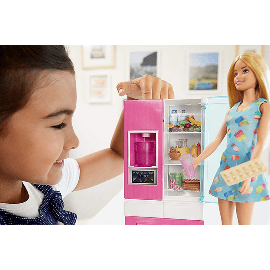 Barbie Refrigerador, accesorios para cocina con muñeca rubia