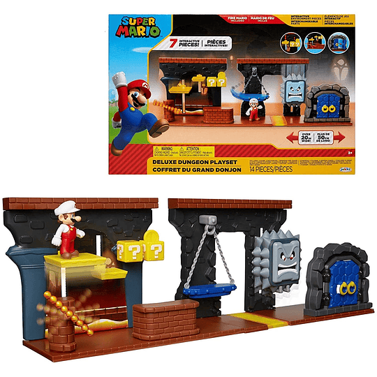 Set de Mazmorra Deluxe Fire Mario con 7 Figuras Interactiva Nintendo Super Mario