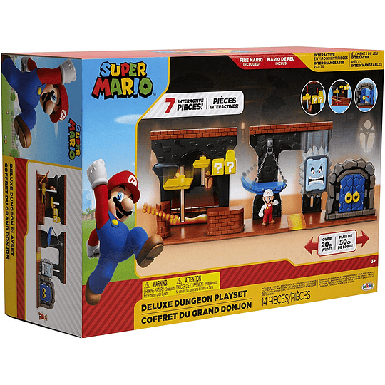 Set de Mazmorra Deluxe Fire Mario con 7 Figuras Interactiva Nintendo Super Mario