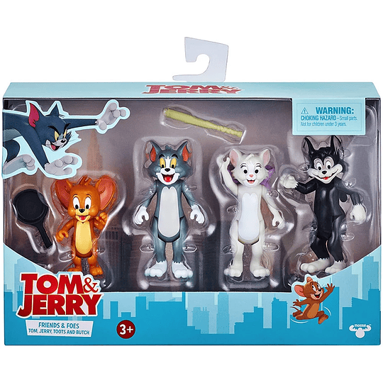 Tom & Jerry Set de 4 Figura Articuladas y 2 Accesorios