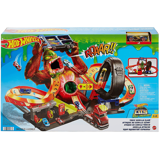 Toxic Gorilla Slam  Hot Wheels Estación de servicio con luces y sonidos